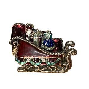 Monet Enamel Christmas Trinket Box Santa's Sleigh Metal 2009 Holiday Collectible